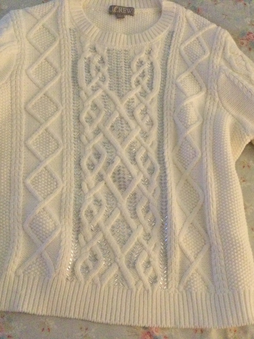 J Crew Chunky Knit  White Sweater W Sparkle Front